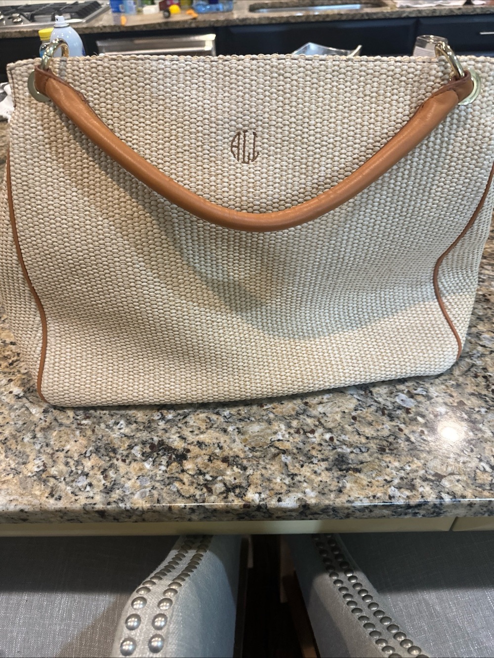 Mark & Graham Natural Straw Tote with Tan Leather Trim - Picture 3 of 4